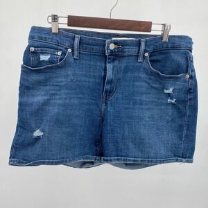 Levi‎ Strauss & Co Womens Size 32 Mid Length Shorts Distressed Blue Denim